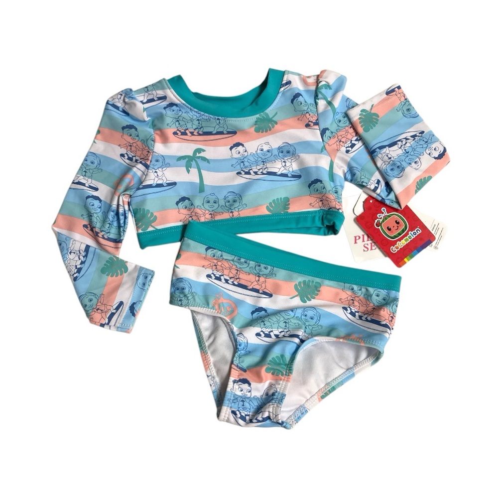 CoComelon Blue and Green Rashguard Swim Set with Long Sleeves